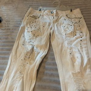 Almost Famous distressed jeweled jeans